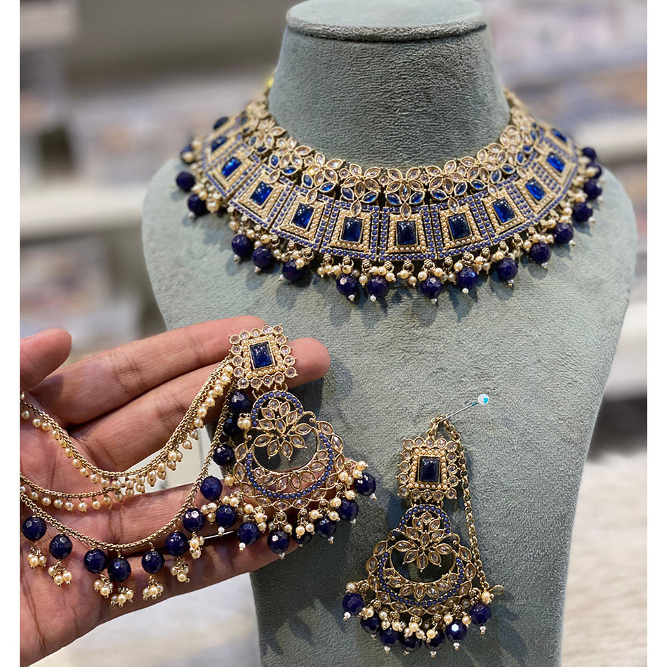 Rose Gold Plated Hira Crystal Pearl Choker Set | Bridal Jewellery India