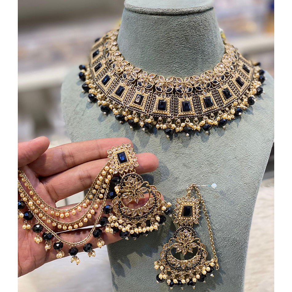 Rose Gold Plated Hira Crystal Pearl Choker Set | Bridal Jewellery India