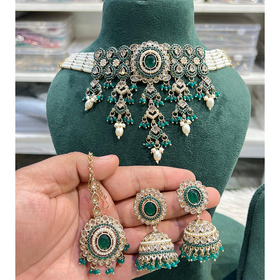 Hira Collection  Gold Plated Maang Tikka with Crystal Pendants | Bridal Jewellery India