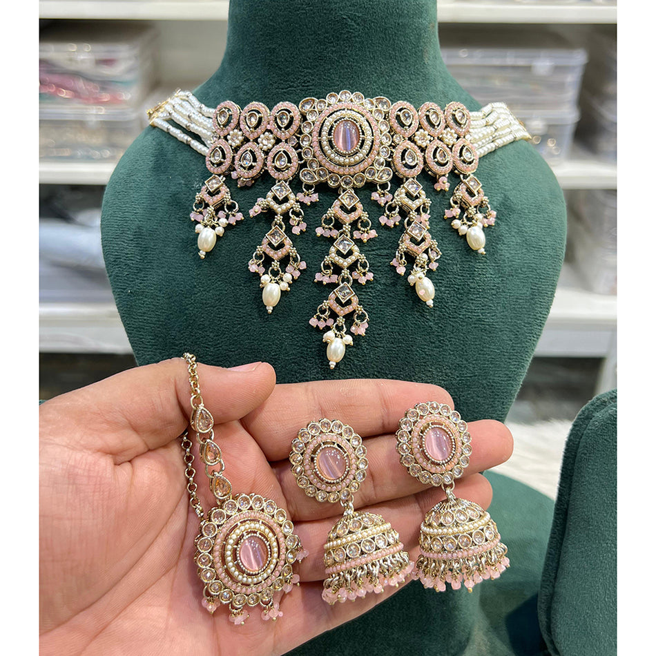Hira Collection Gold Plated Maang Tikka with Crystal Pendants | Bridal Jewellery India
