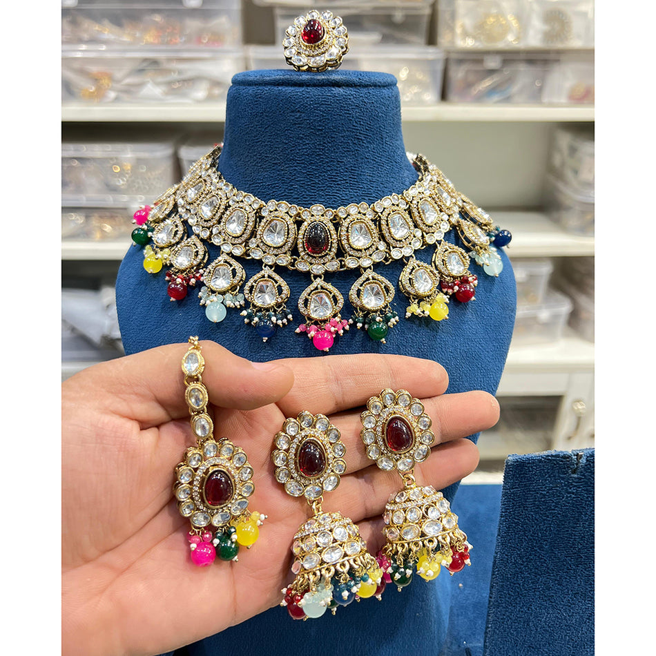 Crystal Maang Tikka with Hira Collection Necklace Set | Bridal Jewellery India