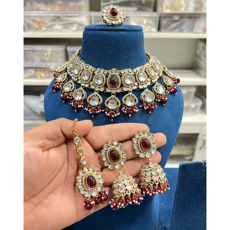 Crystal Maang Tikka with Hira Collection Necklace Set | Bridal Jewellery India