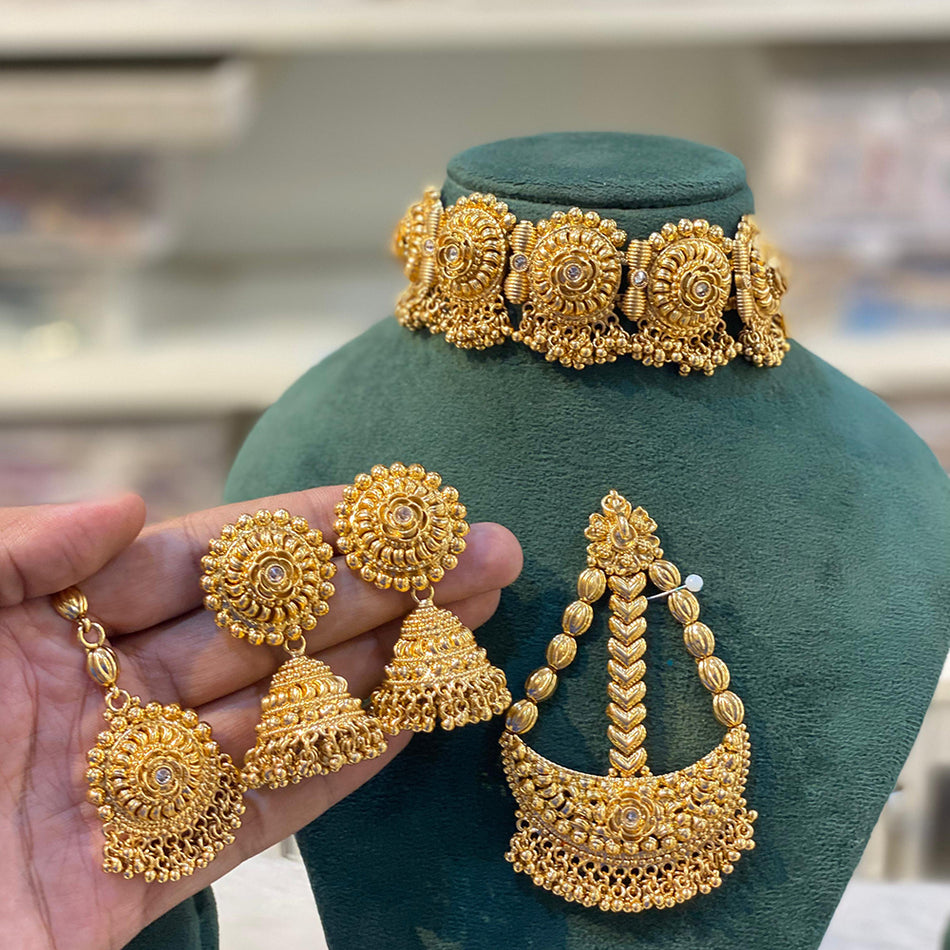 Gold Plated Earrings with Maang Tikka | Bridal Jewellery India