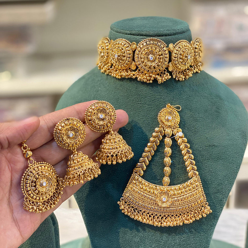 Maang Tikka in Gold Plated with Earrings | Bridal Jewellery India