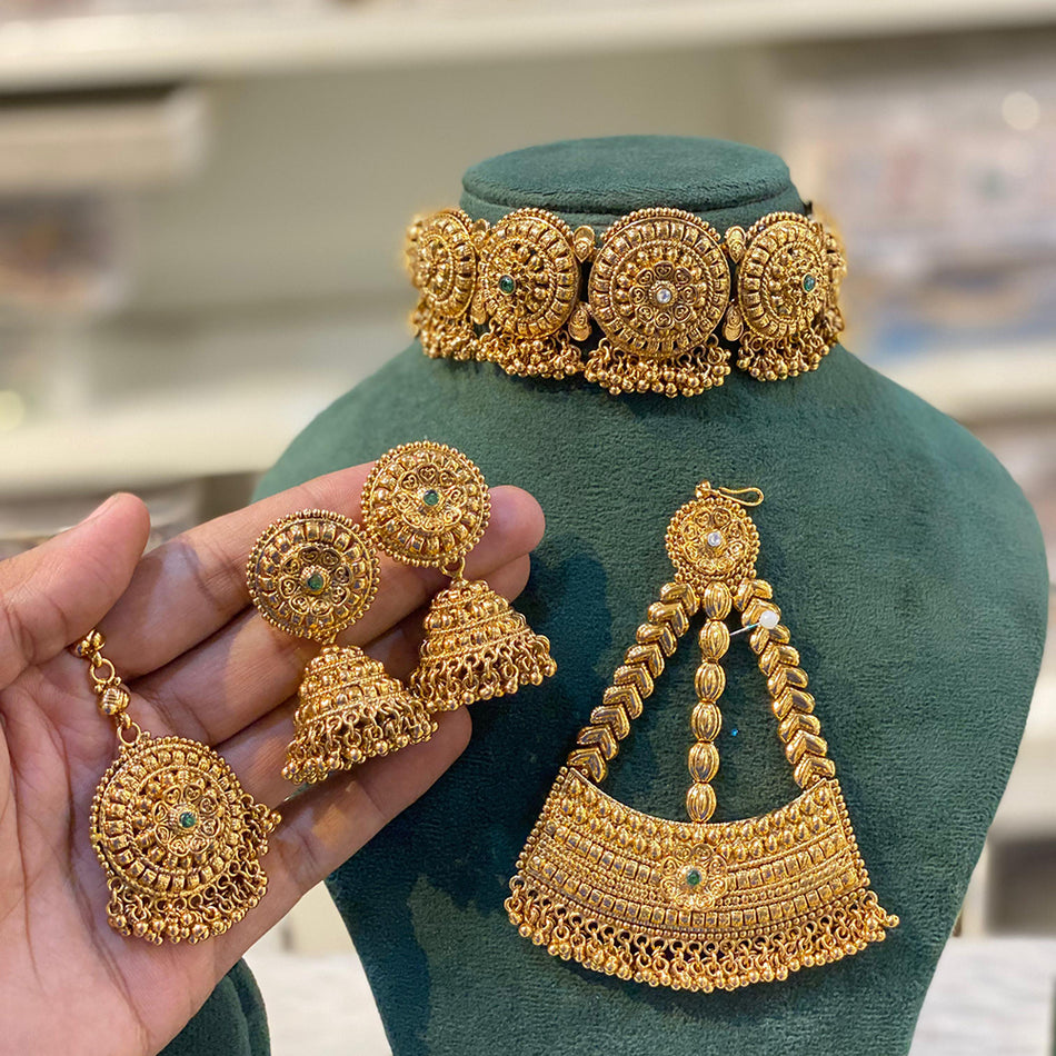 Maang Tikka in Gold Plated with Earrings | Bridal Jewellery India