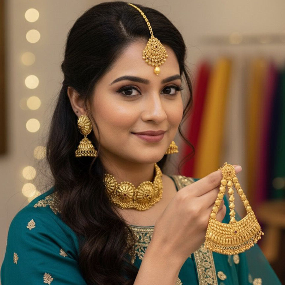 Maang Tikka with Pendants in Gold Plated | Bridal Jewellery India