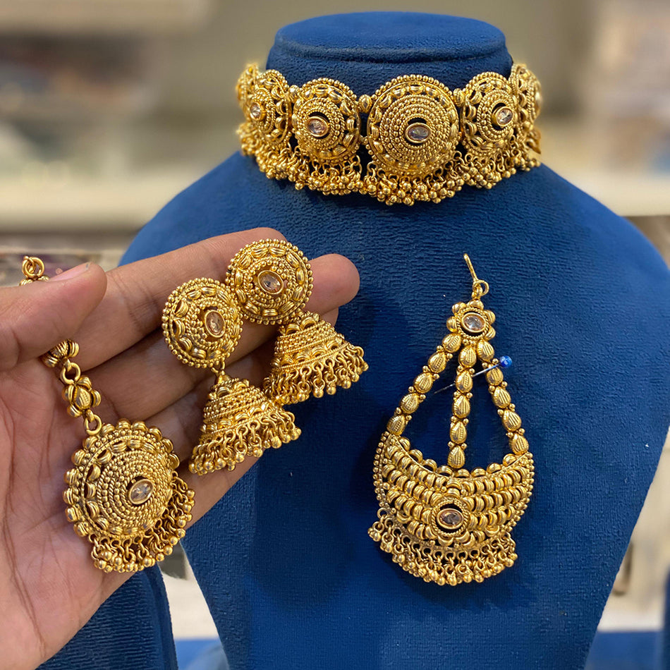 Maang Tikka in Gold Plated with Necklace Set | Bridal Jewellery India