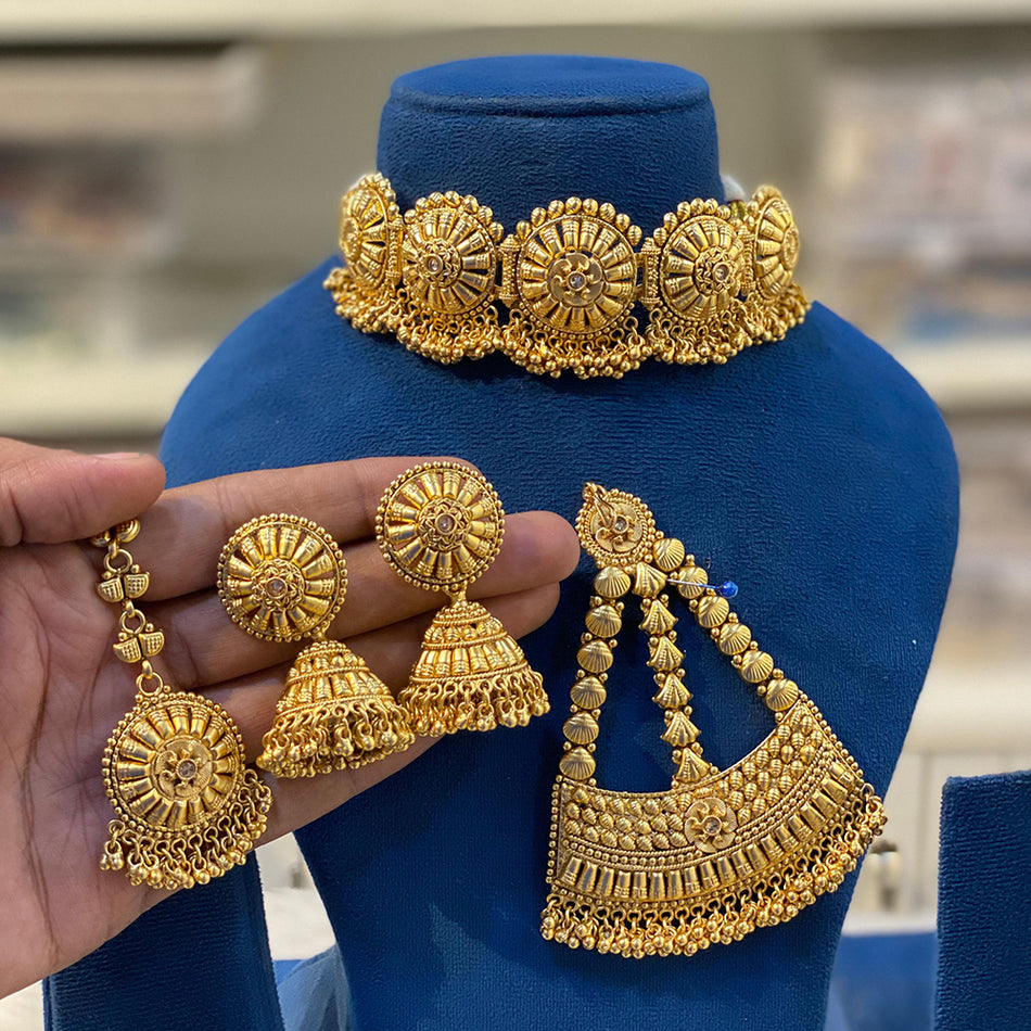 Gold Plated Necklace Set with Maang Tikka | Bridal Jewellery India