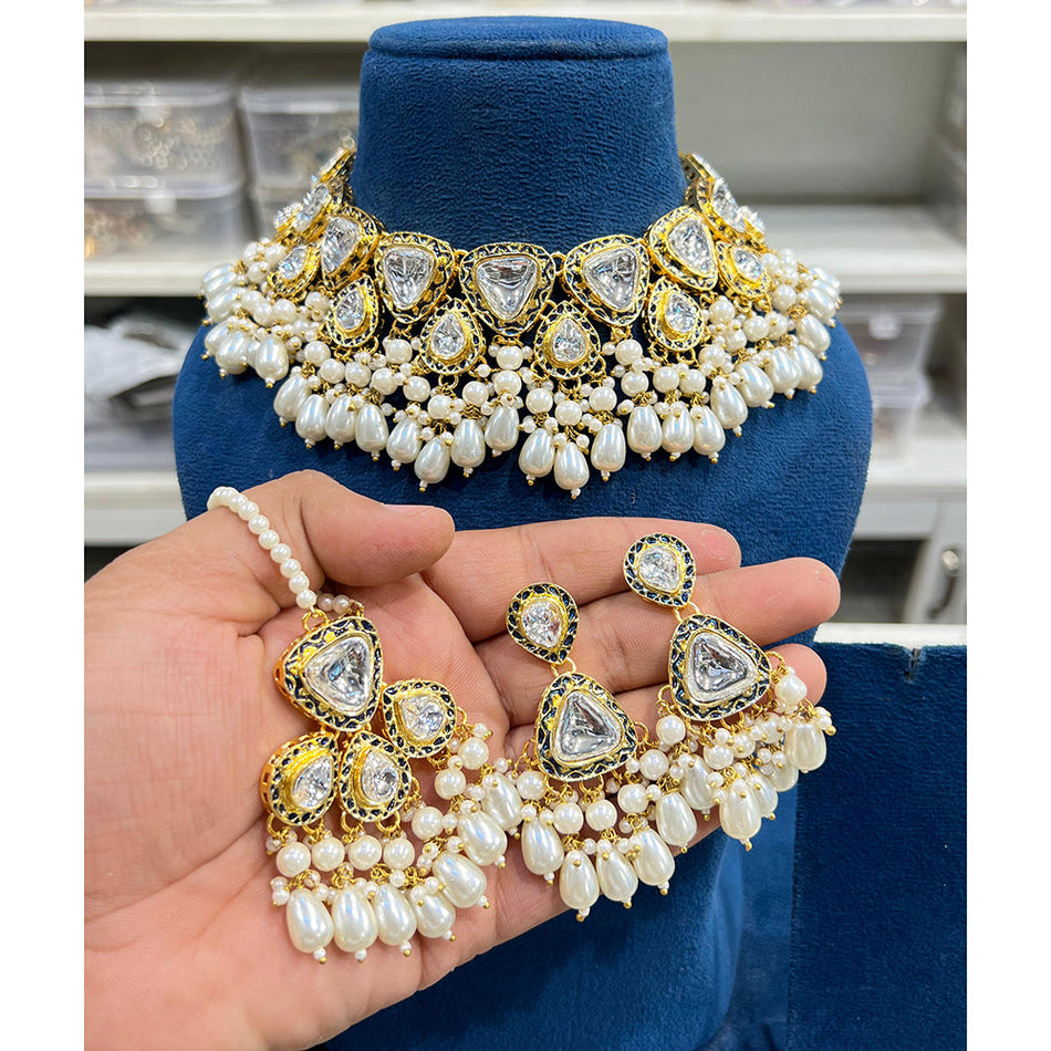 Kundan Choker Necklace in Gold Plated with Pearl | Bridal Jewellery India