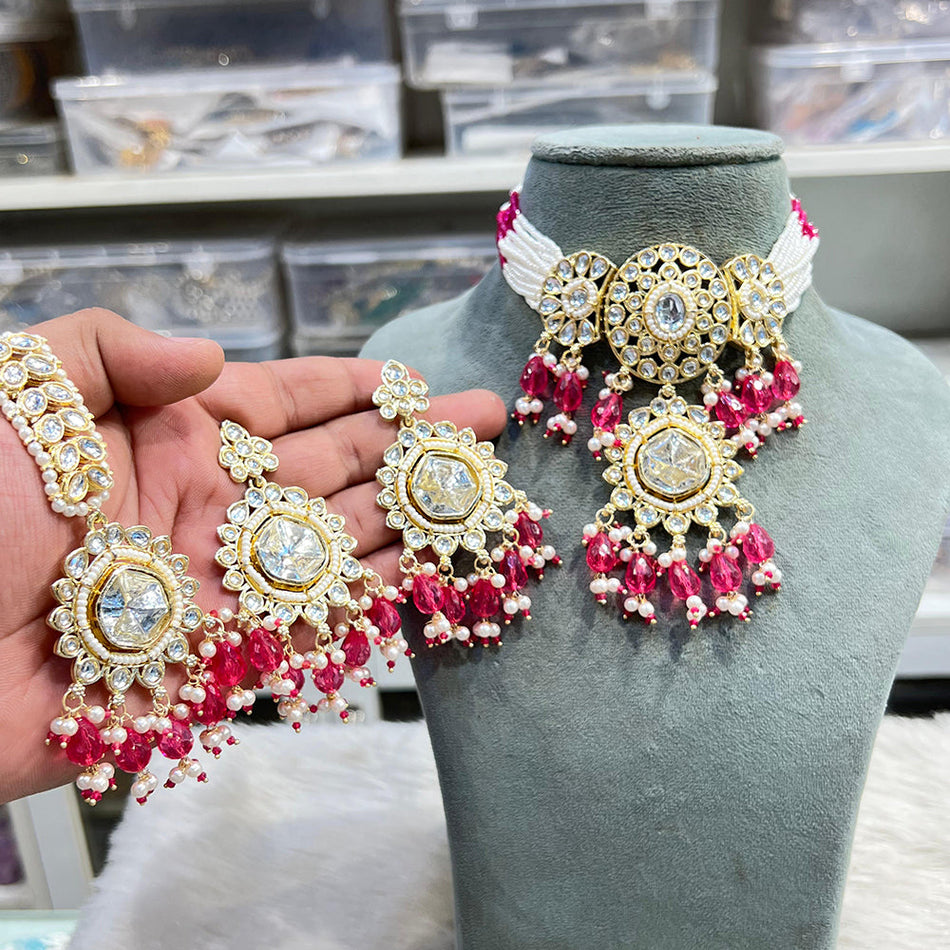 Kundan Choker Necklace in Sterling Silver | Bridal Jewellery India