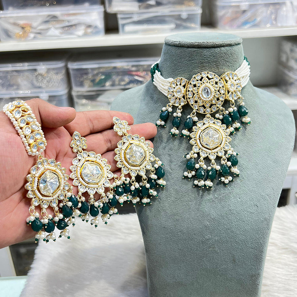 Kundan Choker Necklace in Sterling Silver | Bridal Jewellery India