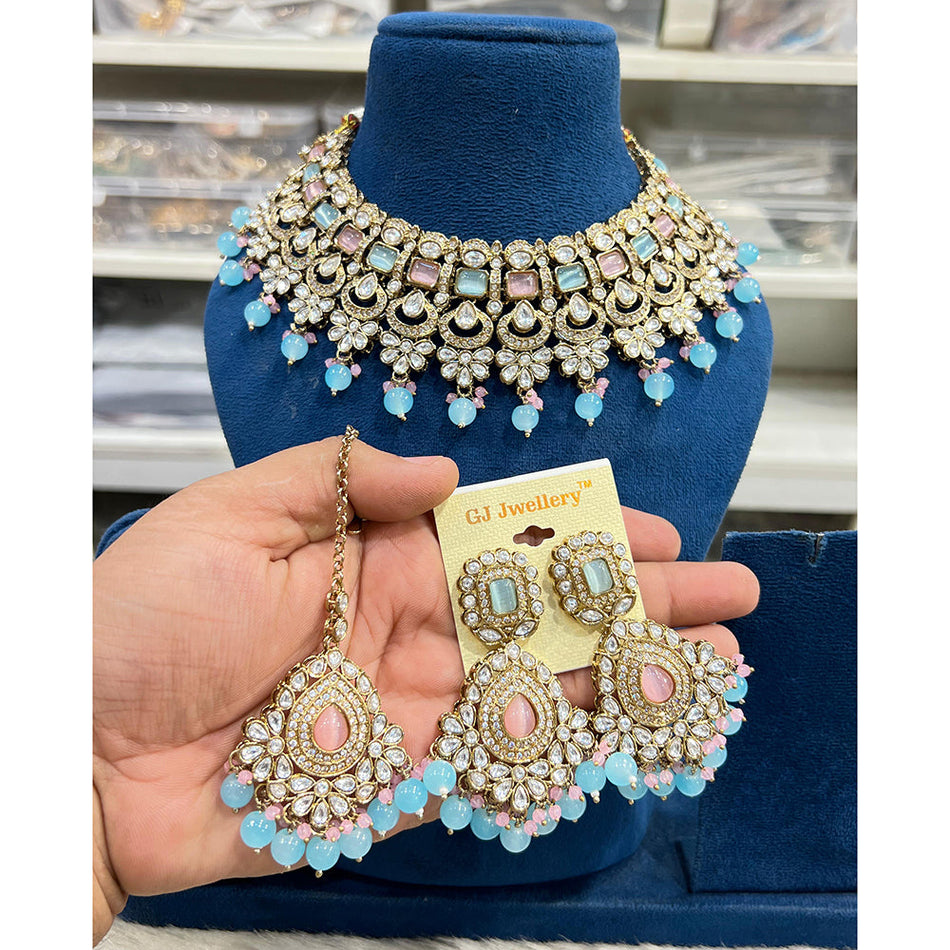 Glam Choker Necklace in  Gold Plated | Bridal Jewellery India