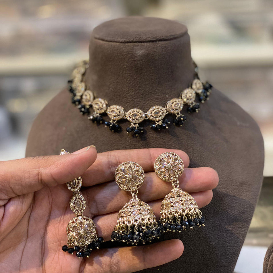 Crystal Pearl Necklace Set in White Gold Plated | Bridal Jewellery India