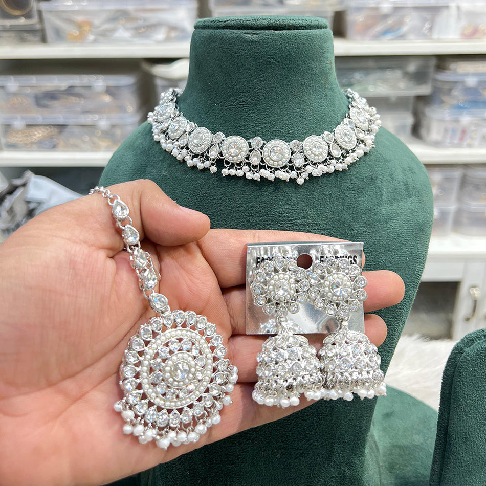 Crystal Stone Necklace in Sterling Silver | Bridal Jewellery India