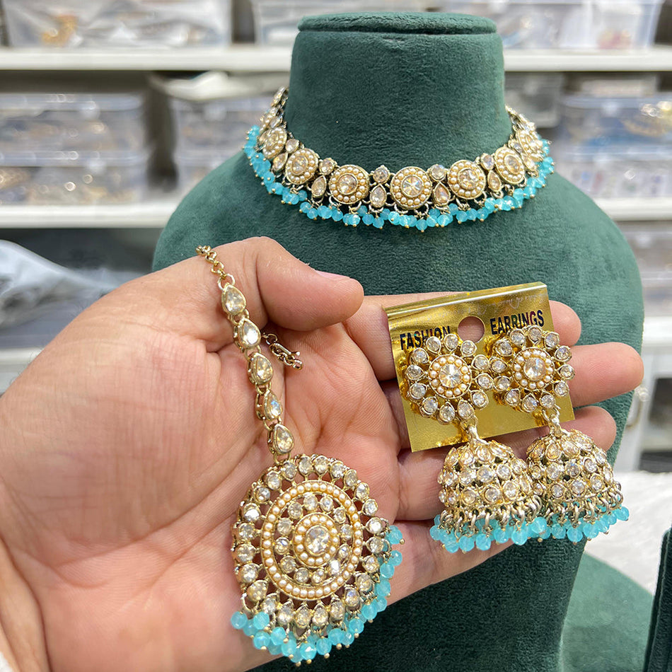 Crystal Pearl Necklace in Gold Tone | Bridal Jewellery India