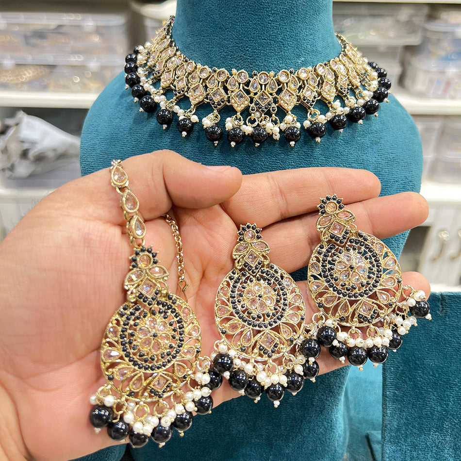 Crystal Pearl Necklace in Gold Tone | Bridal Jewellery India