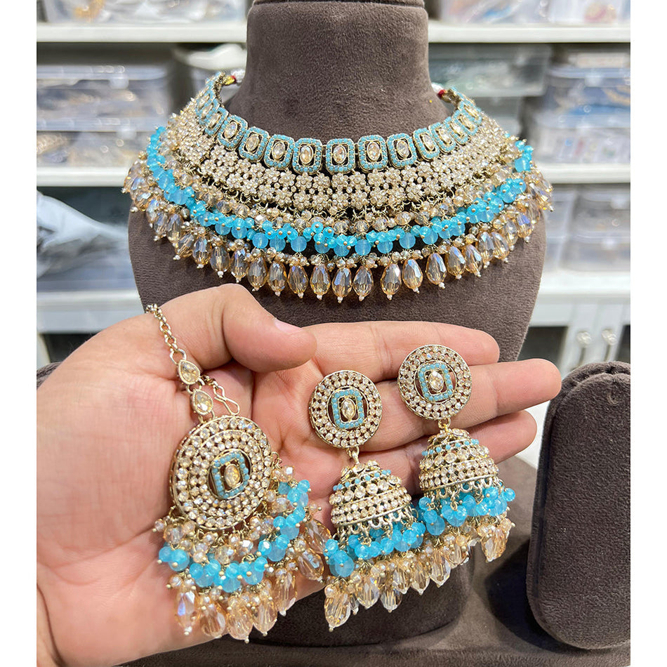 Crystal Stone Choker Necklace in Gold Plated | Bridal Jewellery India