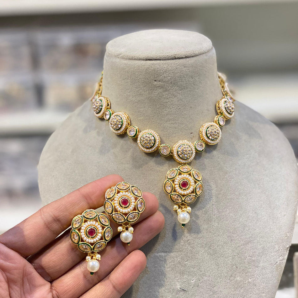 Royal Crystal Necklace in Gold Tone | Bridal Jewellery India
