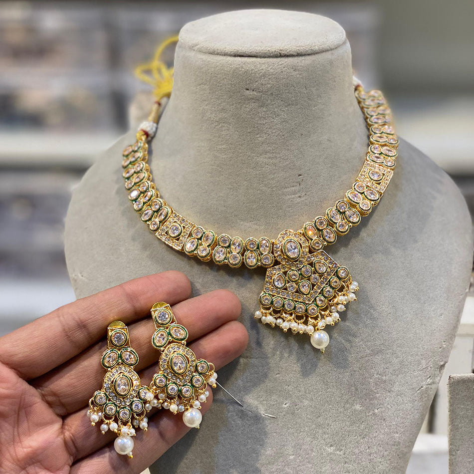 Royal Crystal Necklace in Silver | Bridal Jewellery India