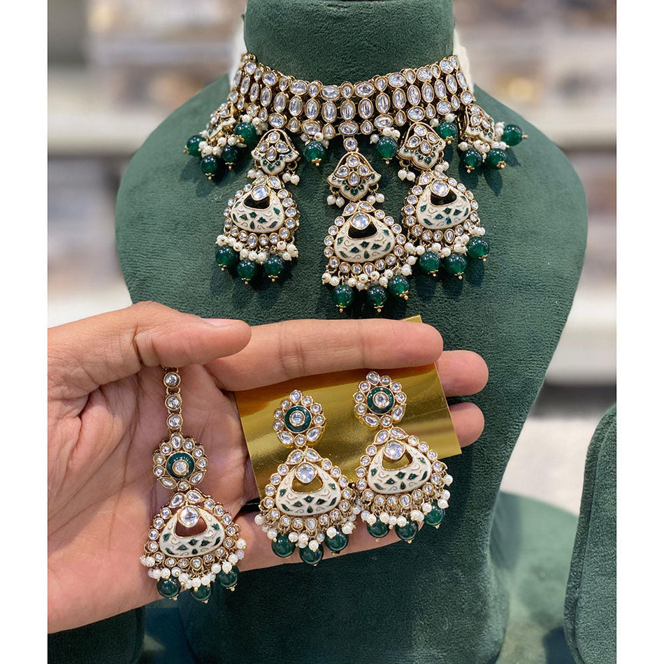 Kundan Choker Necklace in Gold Plated with Pearl   Beads | Bridal Jewellery India