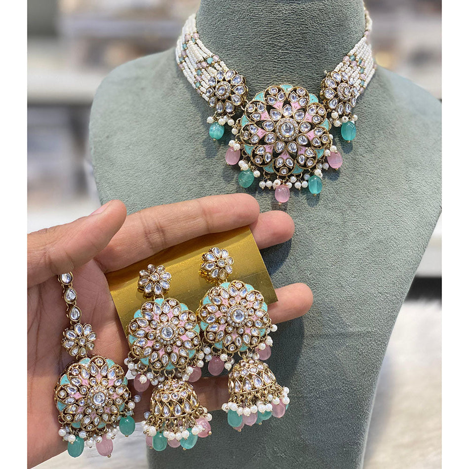 Kundan Choker Necklace in Gold Plated with Pearls | Bridal Jewellery India