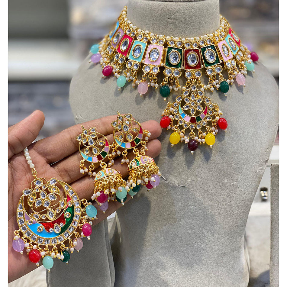 Kundan Choker Necklace in Gold Tone | Bridal Jewellery India