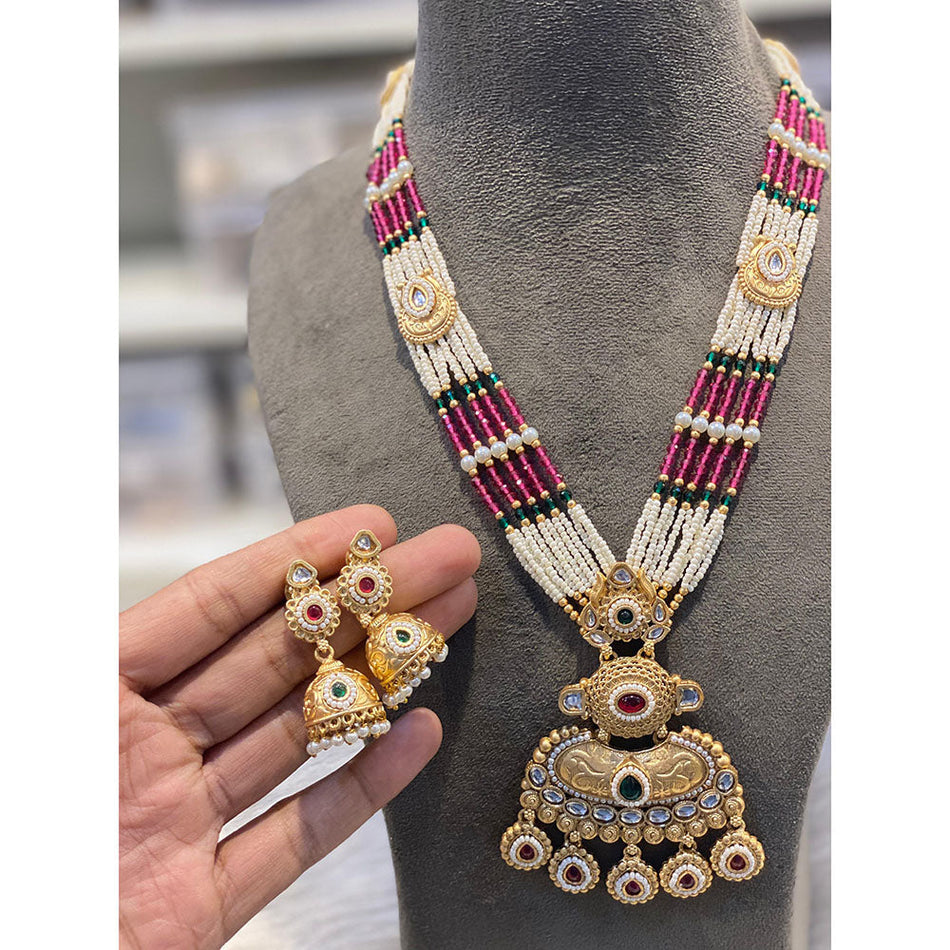 Pota Stone Pearl Necklace in Gold Tone | Bridal Jewellery India