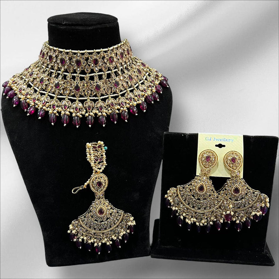 Royal Crystal Choker in Gold Plated Necklace | Bridal Jewellery India