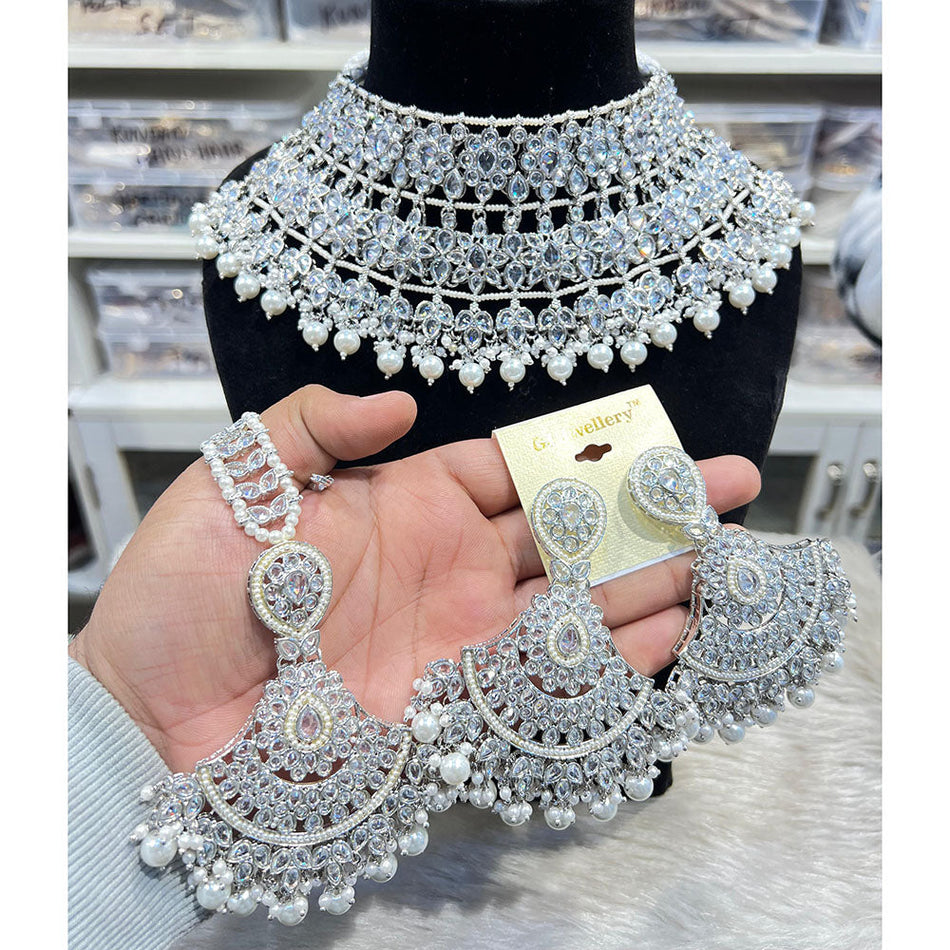 Royal Crystal Choker in Gold Plated with Pearls | Bridal Jewellery India