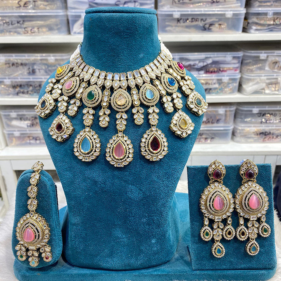 Kundan Choker Necklace in Gold Plated with Pearls | Bridal Jewellery India