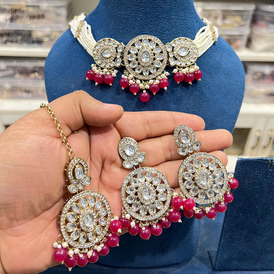 Kundan Choker Necklace in Rose Gold Plated | Bridal Jewellery India