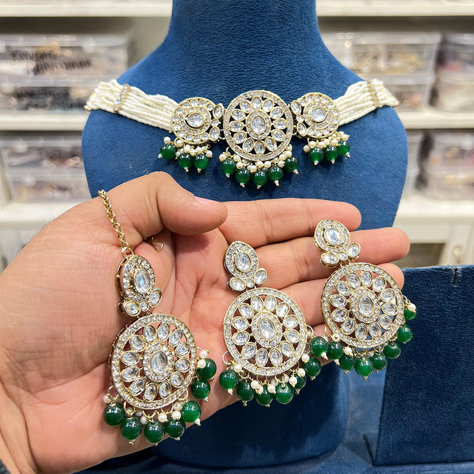 Kundan Choker Necklace in Rose Gold Plated | Bridal Jewellery India