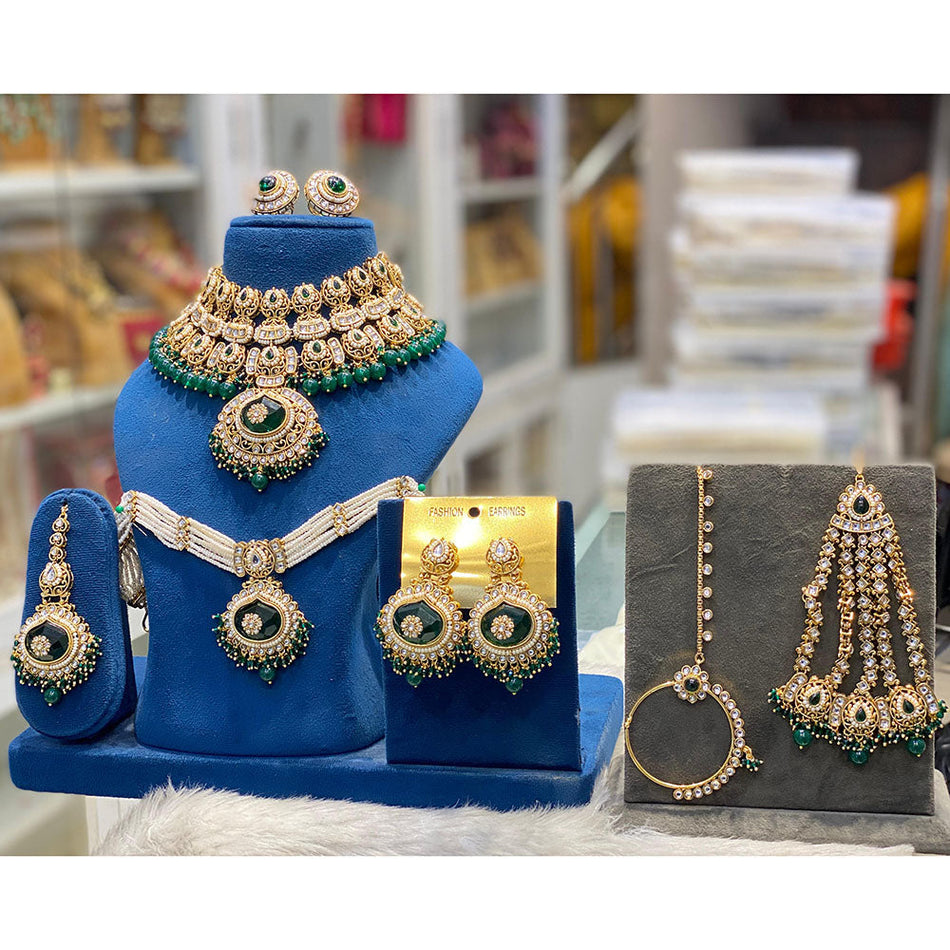 Kundan Necklace in Gold Plated with Beads | Bridal Jewellery India