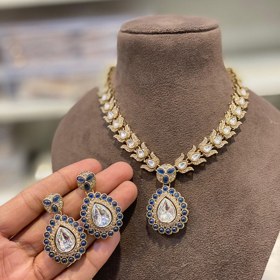 Pota Stone   Austrian Stone Necklace in Sterling Silver | Bridal Jewellery India