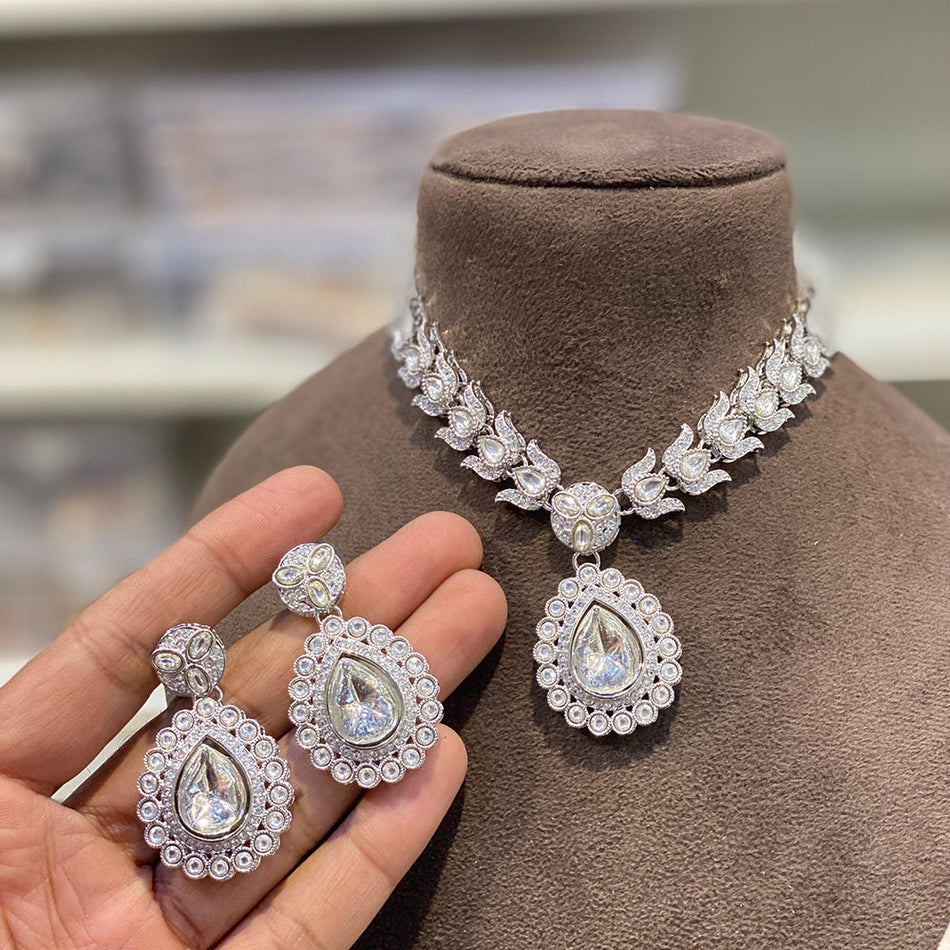 Pota Stone Necklace in Rose Gold Plated | Bridal Jewellery India