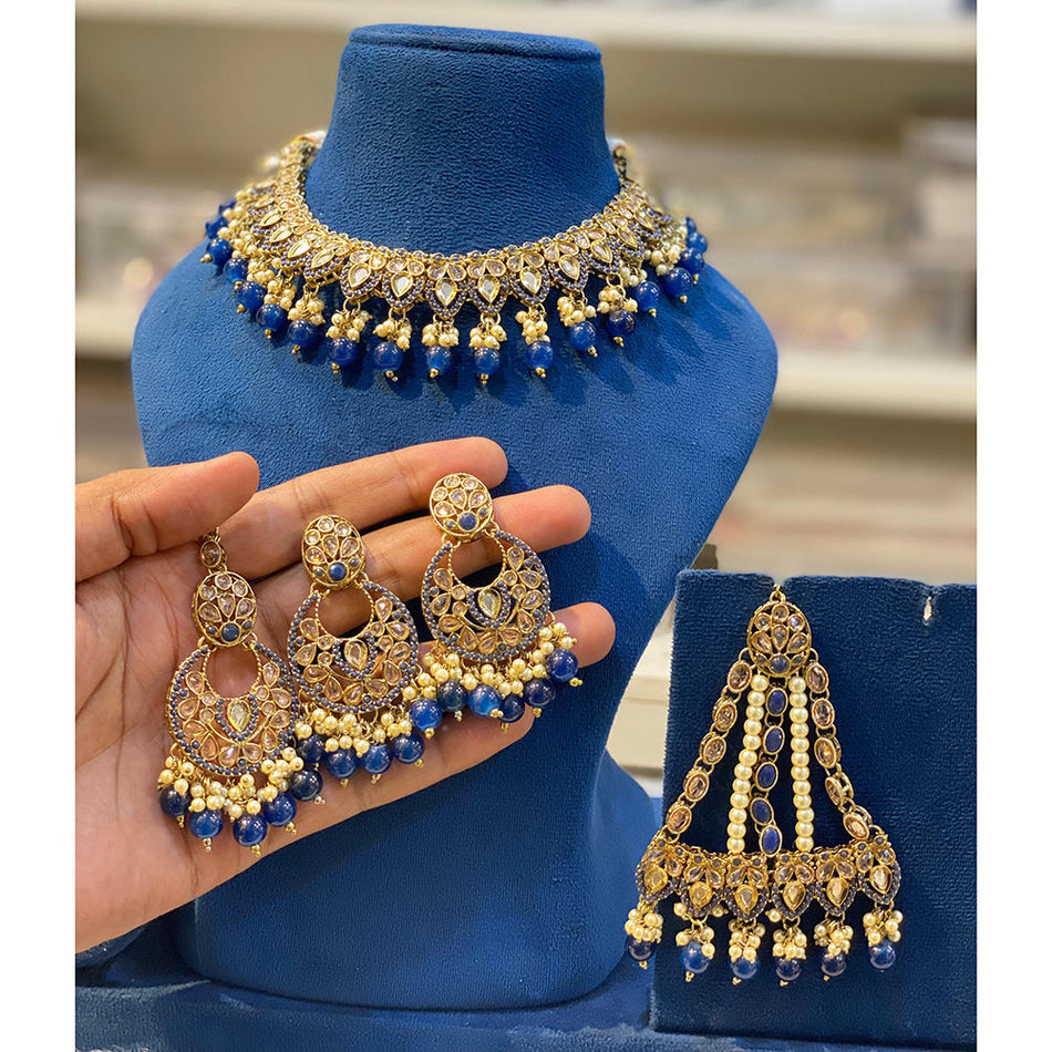Elegant Crystal Choker Necklace in Rose Gold Plated | Bridal Jewellery India