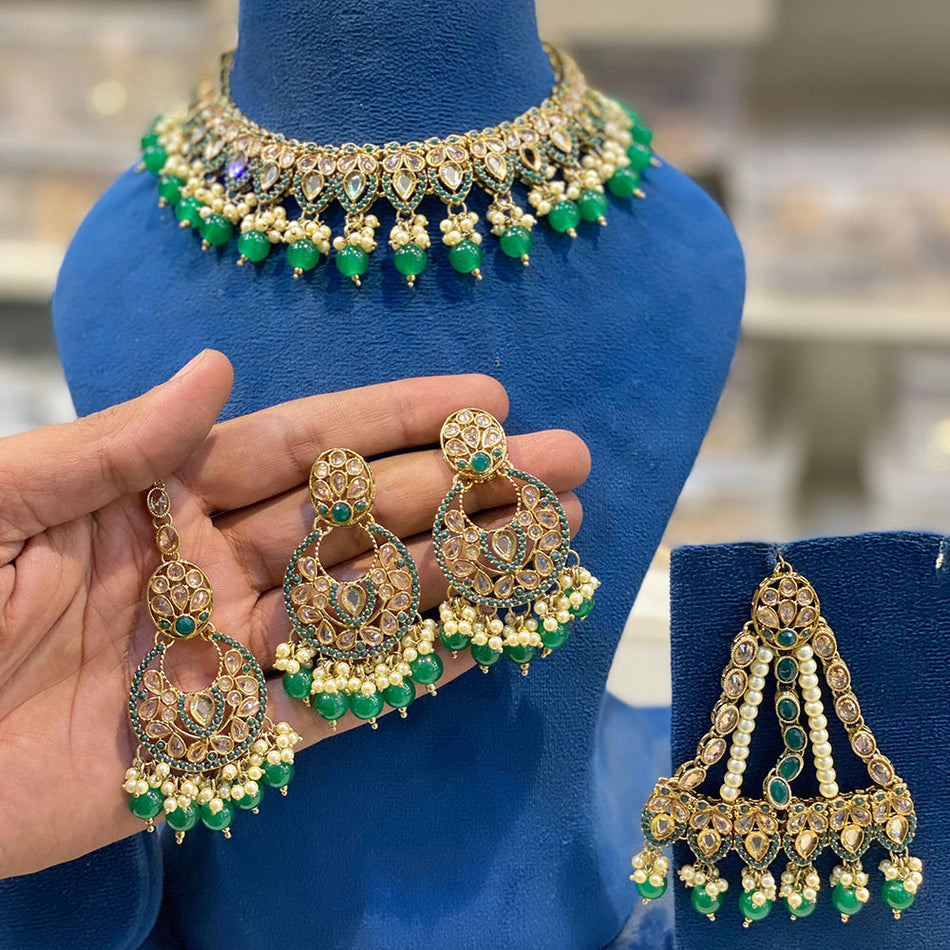 Elegant Crystal Choker Necklace in Rose Gold Plated | Bridal Jewellery India