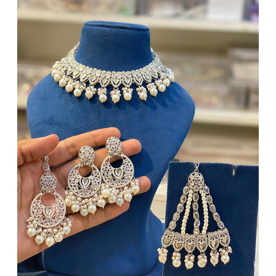 Crystal Pearl Choker in Gold Plated Necklace | Bridal Jewellery India