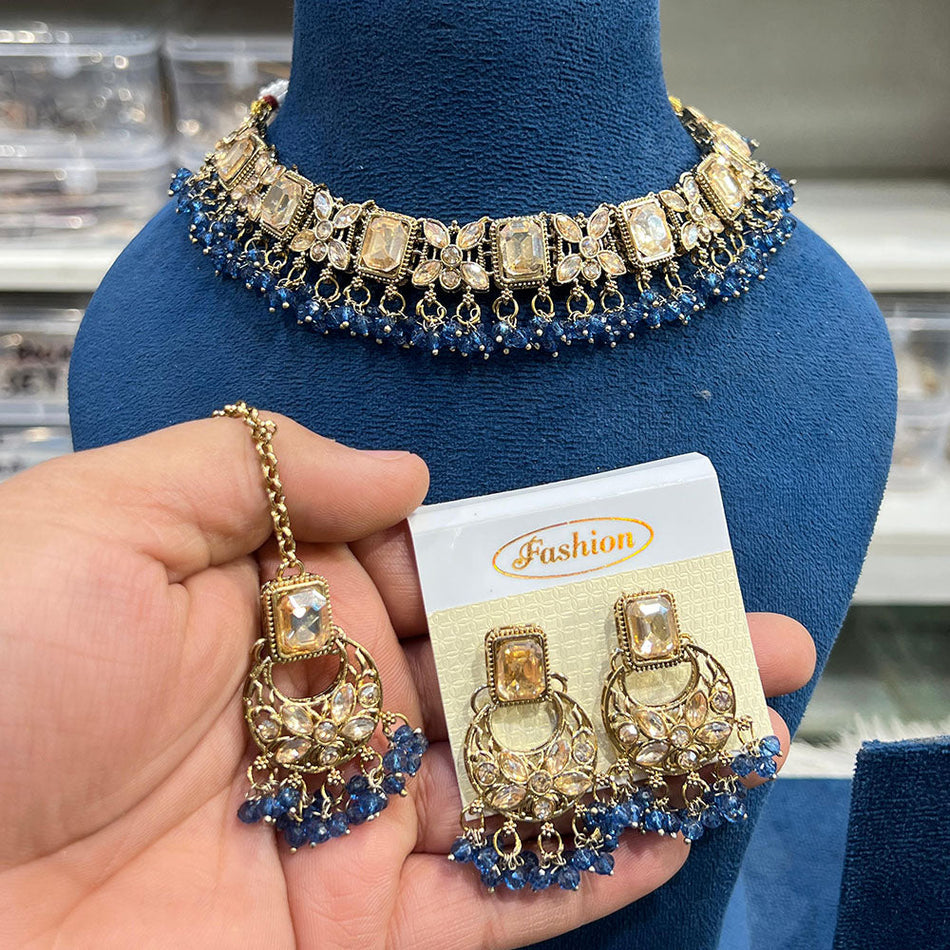 Crystal Pearl Choker in Gold Plated Necklace | Bridal Jewellery India