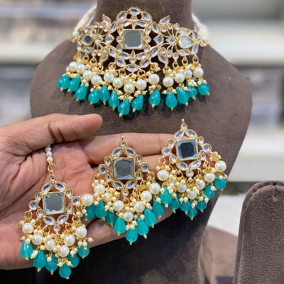 Kundan Choker Necklace in Gold Plated | Bridal Jewellery India