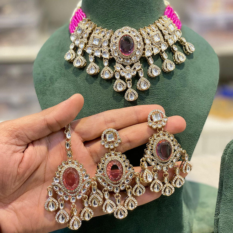 Kundan Choker Necklace in Gold Plated with Pearls | Bridal Jewellery India
