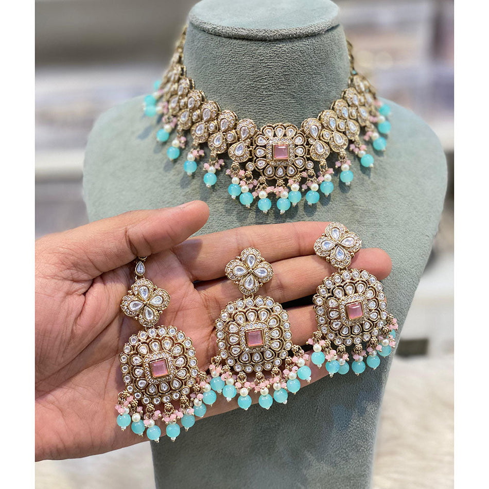 Pota Stone   Pearl Choker in 14K Gold Plated | Bridal Jewellery India