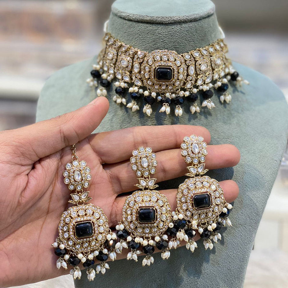 Pota Stone Choker in 18K Gold Plated | Bridal Jewellery India