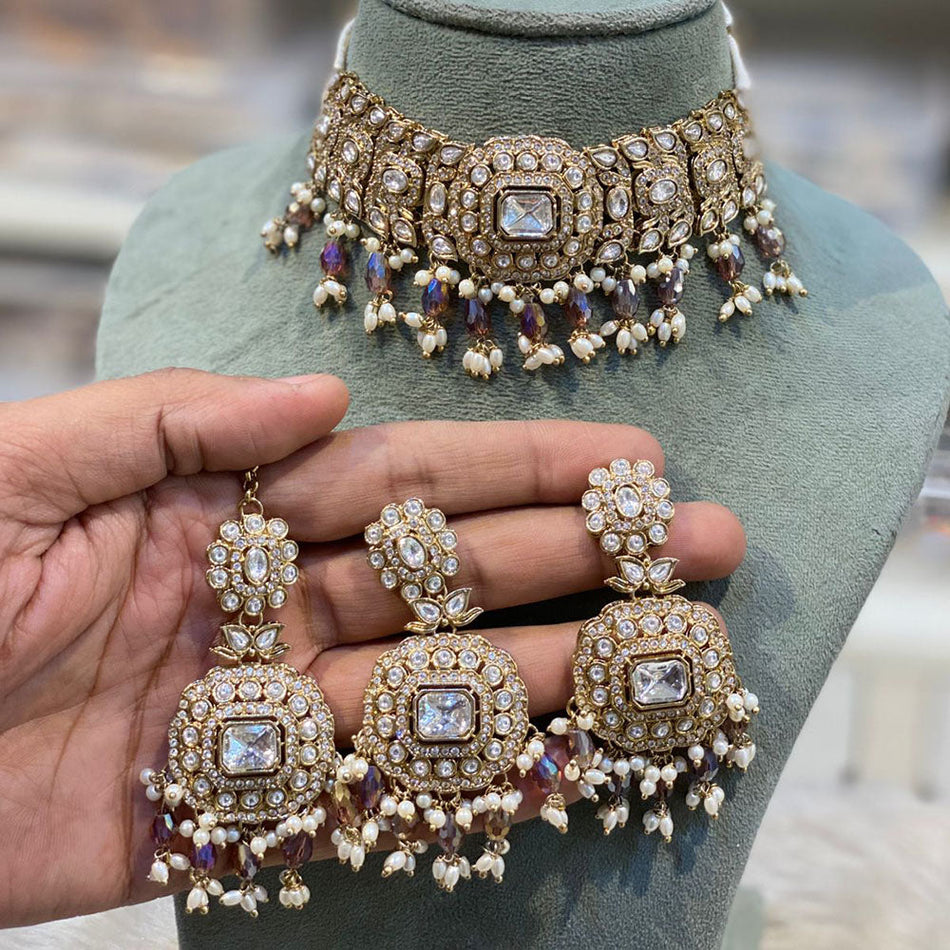 Pota Stone Choker Necklace in Gold Tone | Bridal Jewellery India