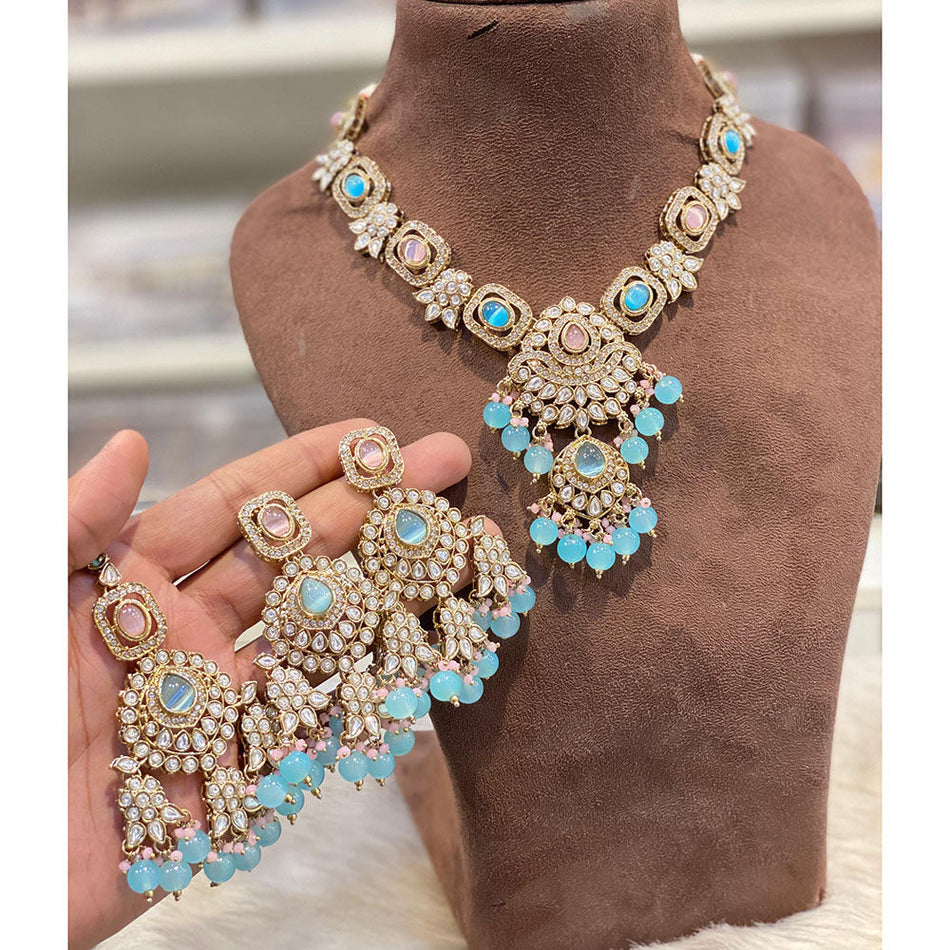 Pota Stone   Pearl Necklace in 18K Gold Plated | Bridal Jewellery India