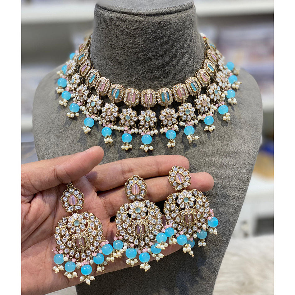 Pota Stone   Pearl Choker in 18K Gold Plated | Bridal Jewellery India