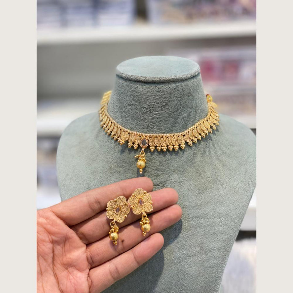 Crystal Pearl Choker in Gold Plated Silver | Bridal Jewellery India