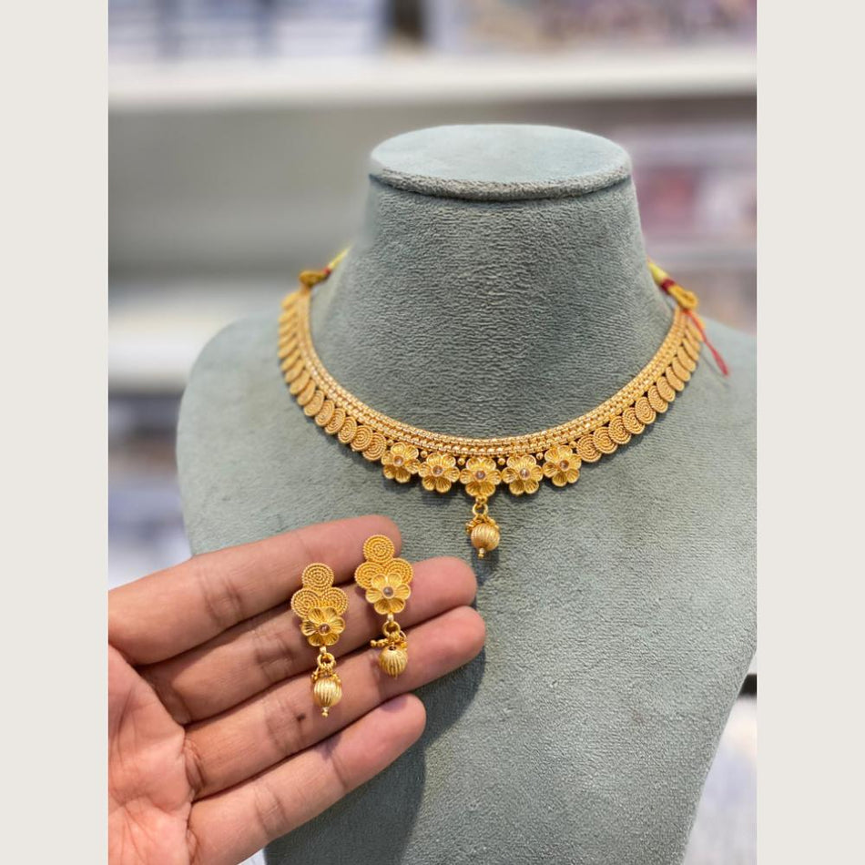 Crystal Stone and Pearl Choker Necklace in Gold Plated | Bridal Jewellery India