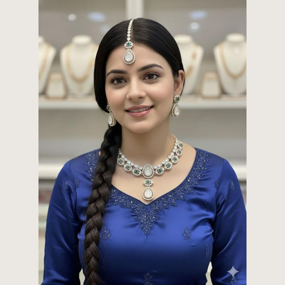 Elegant Crystal Stone Necklace in Rose Gold Plated | Bridal Jewellery India