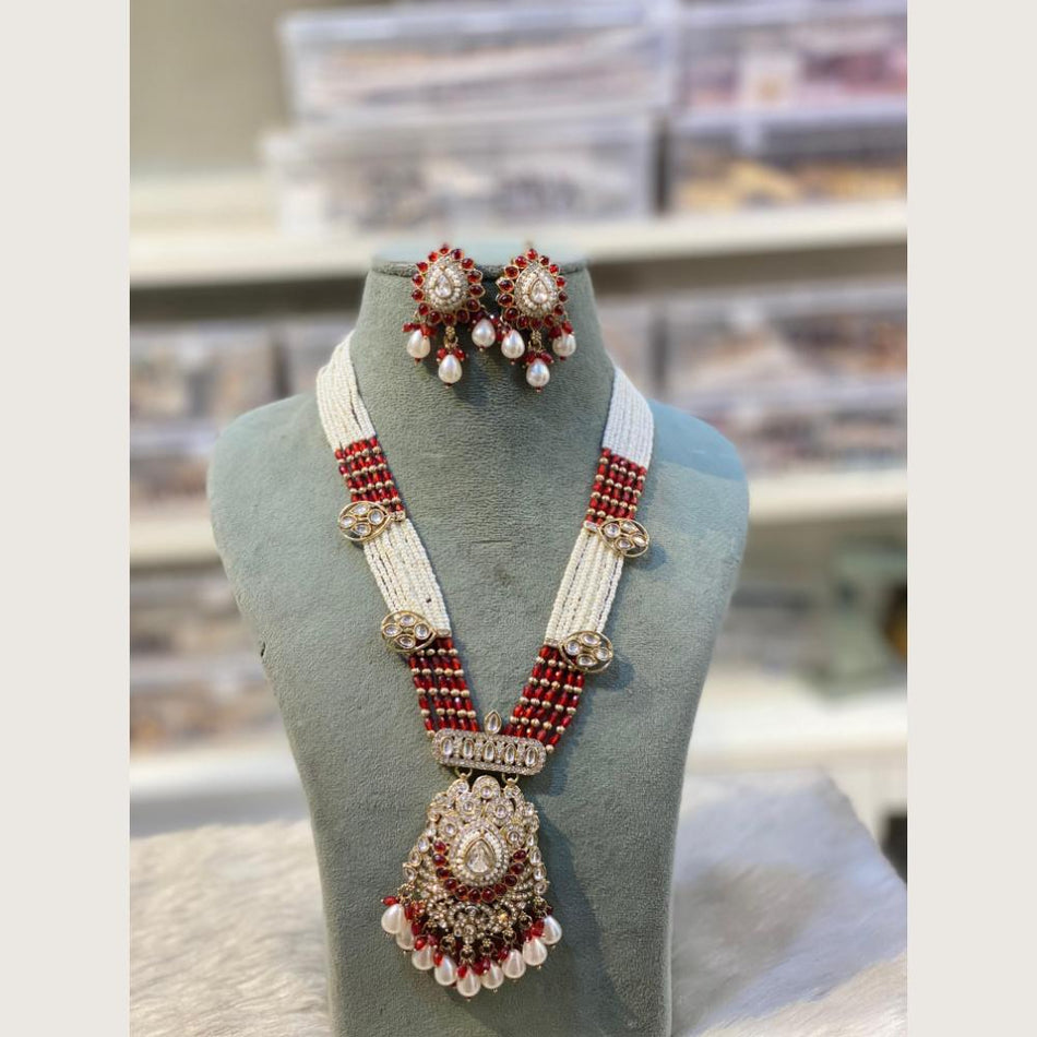 Pota Stone and Pearl Necklace in Sterling Silver | Bridal Jewellery India